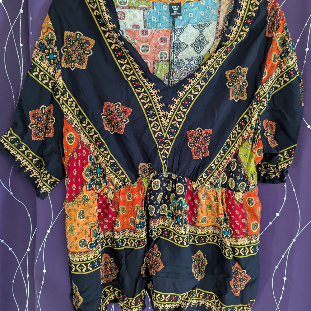 Bohemian Patchwork V-Neck Top